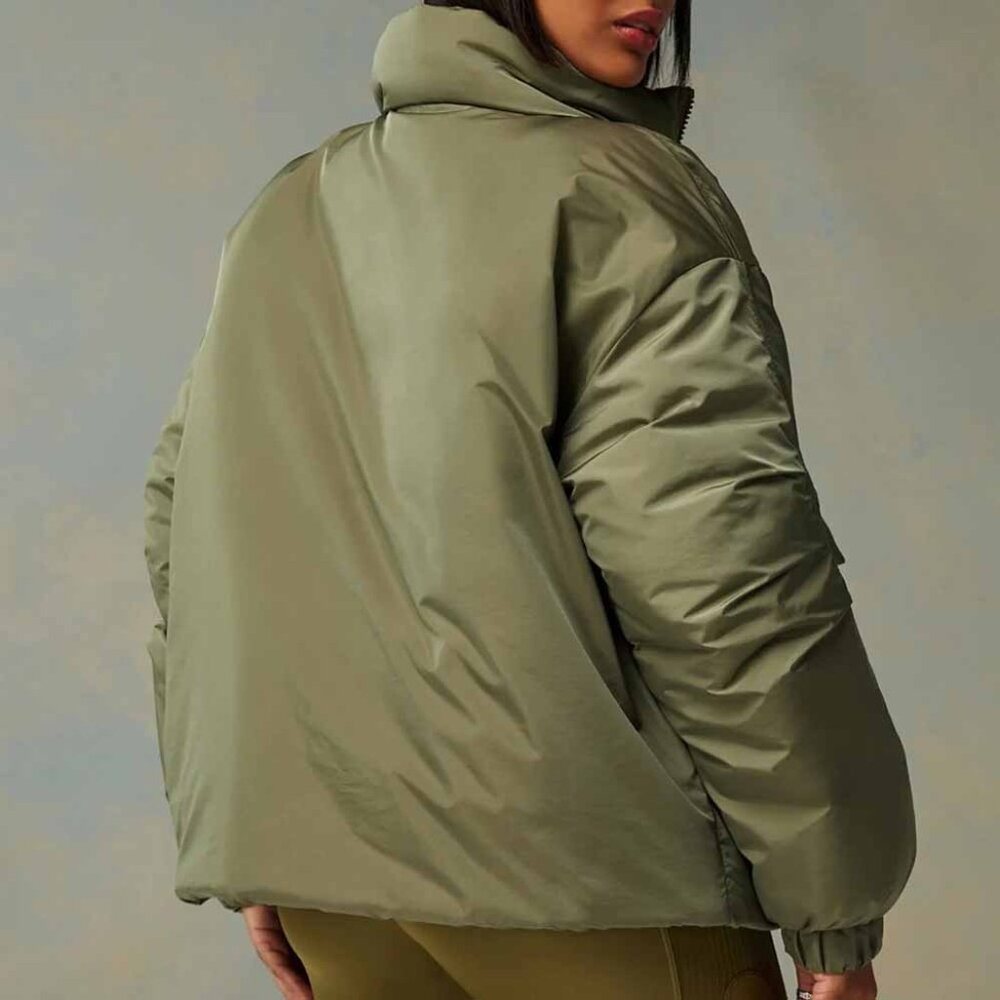 NEW Fabletics Khloe Kardashian All Weather Puffer Jacket Dark Moss Shine XXL 1X - Picture 3 of 16